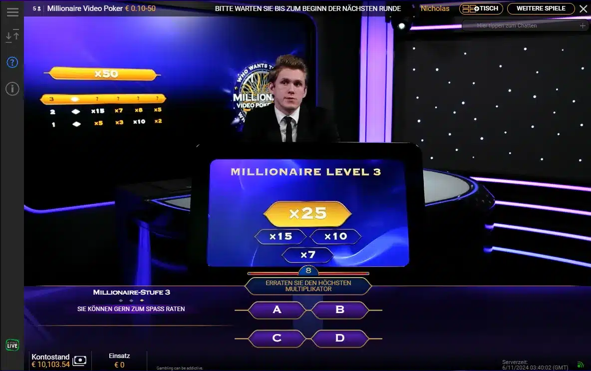 Who Wants to Be a Millionaire Video Poker Live Casino Game